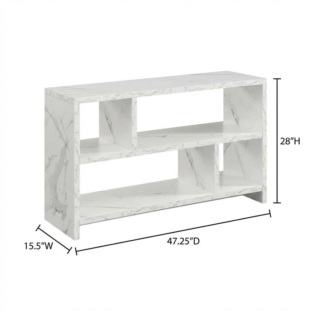 White Faux Marble TV Stand Console with Shelves and Hollow Core Material