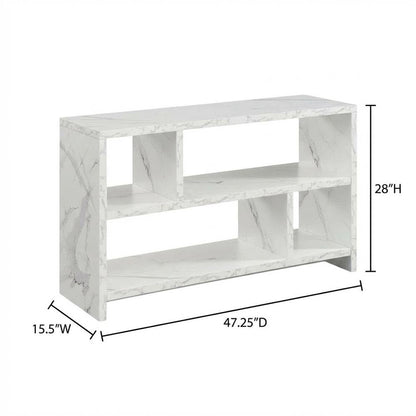 White Faux Marble TV Stand Console with Shelves and Hollow Core Material