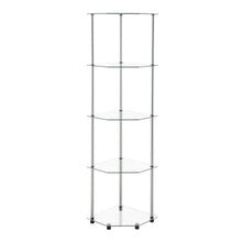 Corner Tower Shelf, Gray Glass, 5 Tier, Easy Assembly