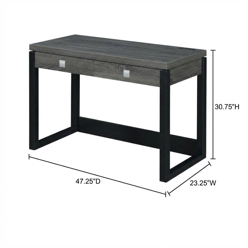 Weathered Gray And Black 2 Drawer Desk With Charging Station For Home Office