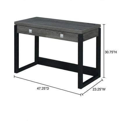 Weathered Gray And Black 2 Drawer Desk With Charging Station For Home Office