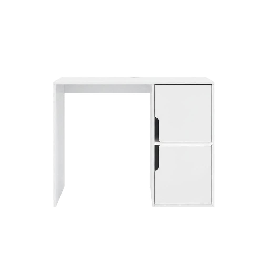 White Student Desk With Storage Cabinets And Melamine Veneer Finish