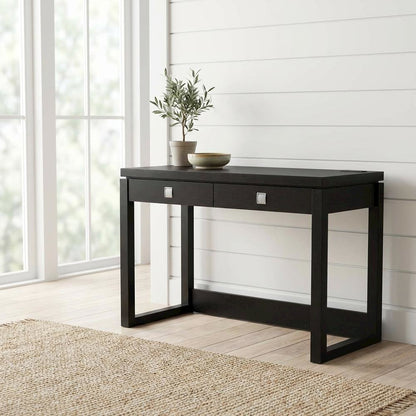 Espresso Office Desk With 2 Drawer Storage And Charging Station For Workspace