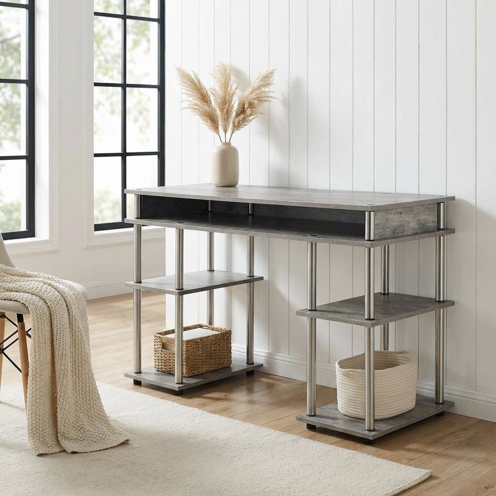 Wooden Student Desk, Melamine Surface, Stainless Steel Frame For Study And Work