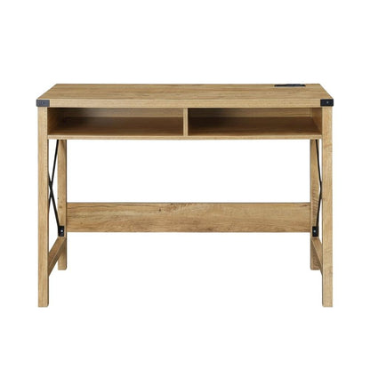 Sturdy Black And Oak Office Desk With Charging Station And Modern Design
