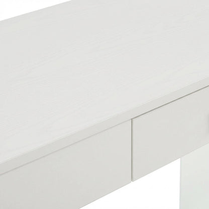White 42 Inch Glass Desk With Built-In Charging Station And Modern Design