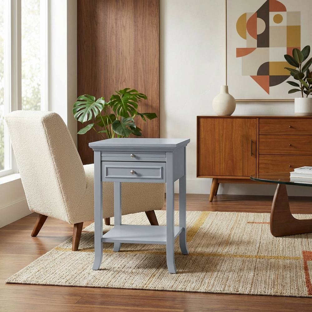 Wooden End Table with Drawer and Slide for Living Room or Bedroom