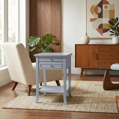 Wooden End Table with Drawer and Slide for Living Room or Bedroom