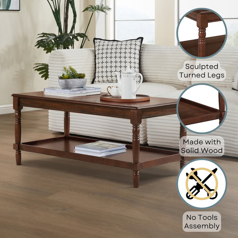 French Country Manor No Tools Coffee Table with Shelf
