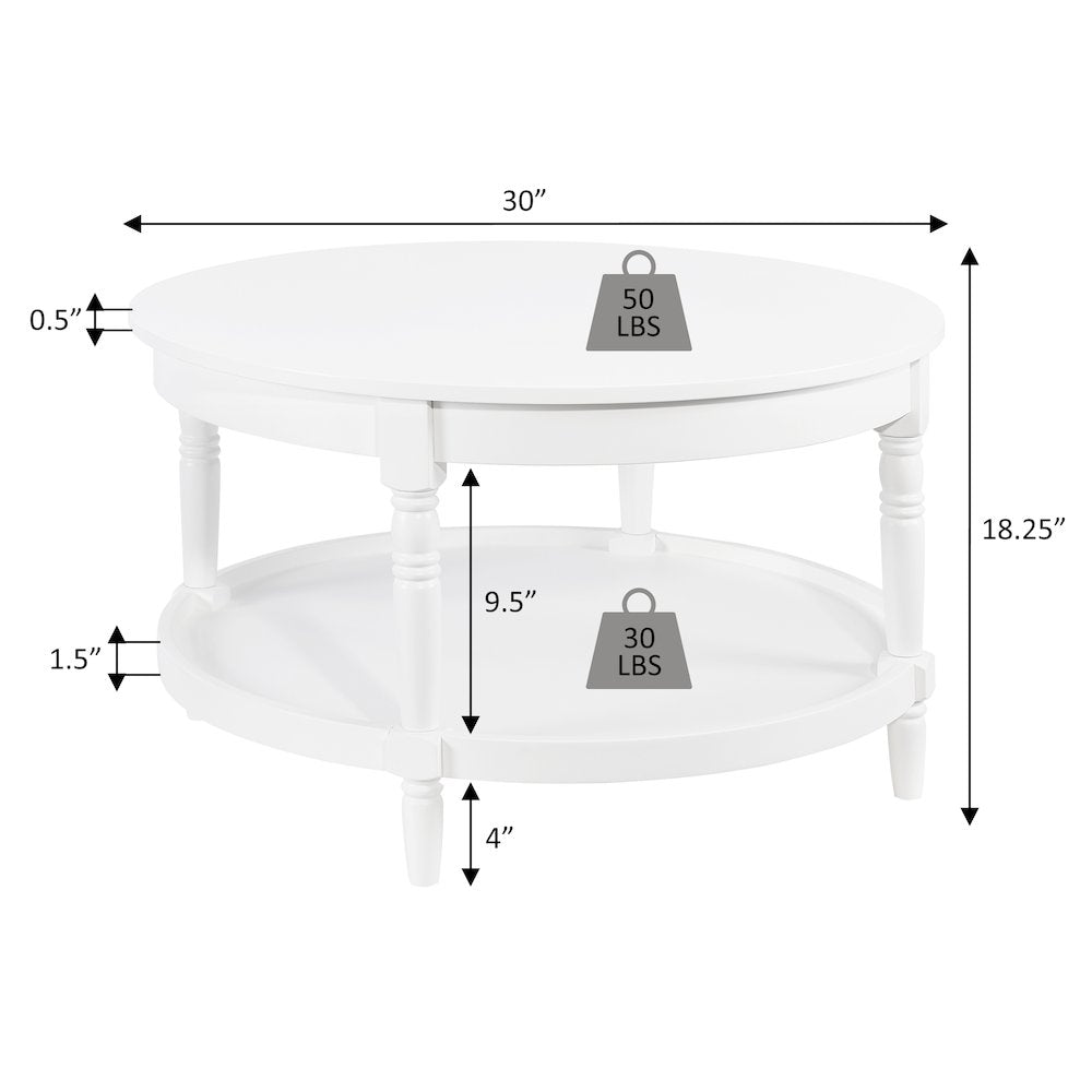 French Country Manor No Tools Round Coffee Table with Shelf