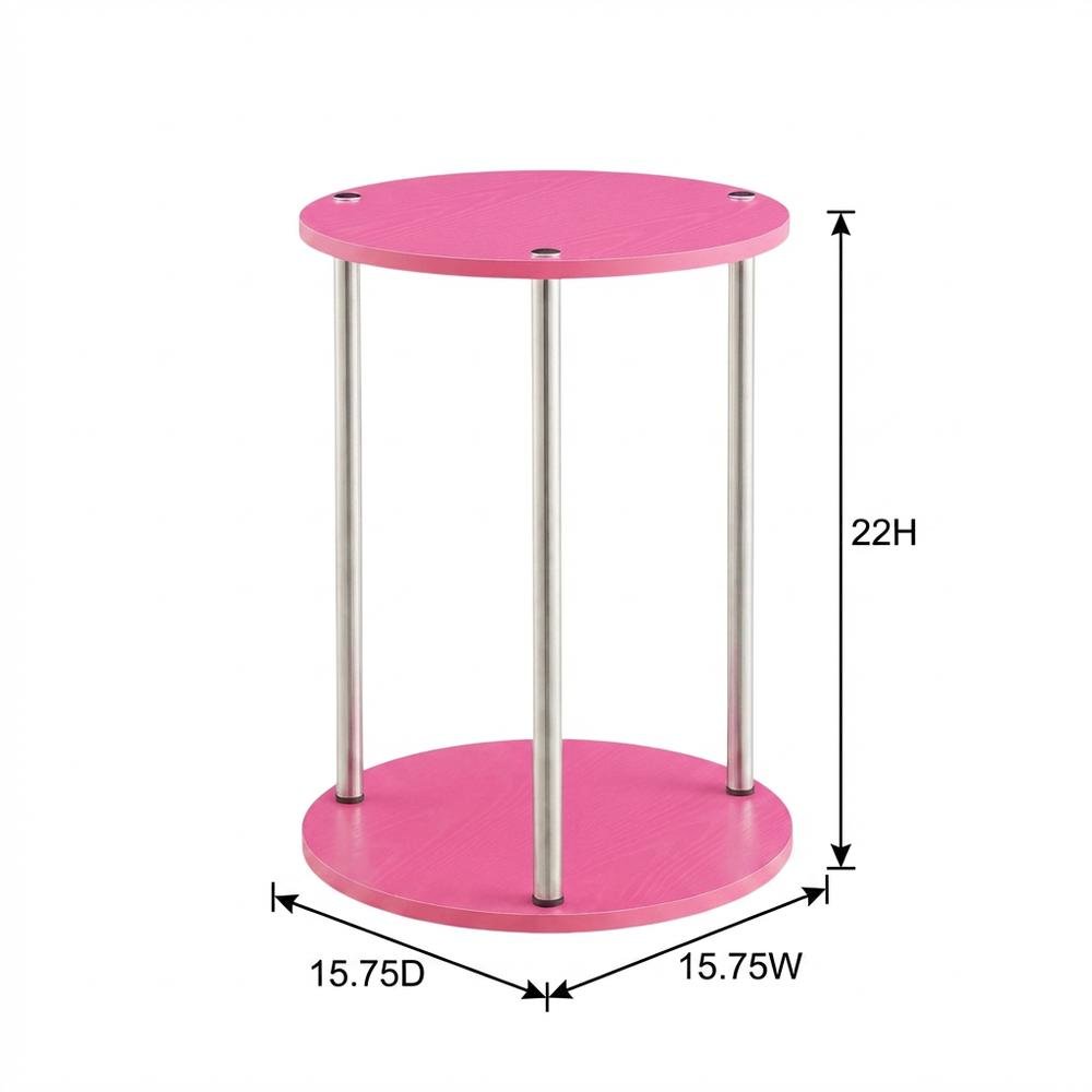 Pink 2-Tier Round End Table with Modern Design and Sturdy Construction