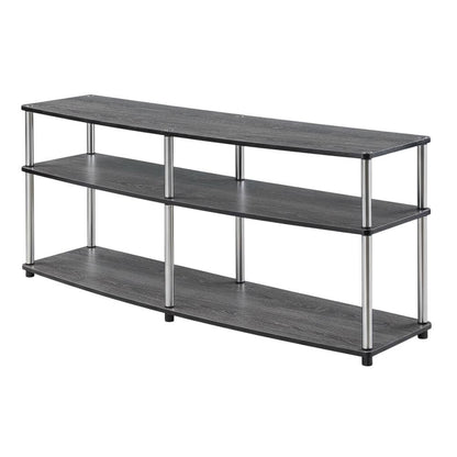 Weathered Gray 3-Tier TV Stand with Particle Board and Stainless Steel Poles
