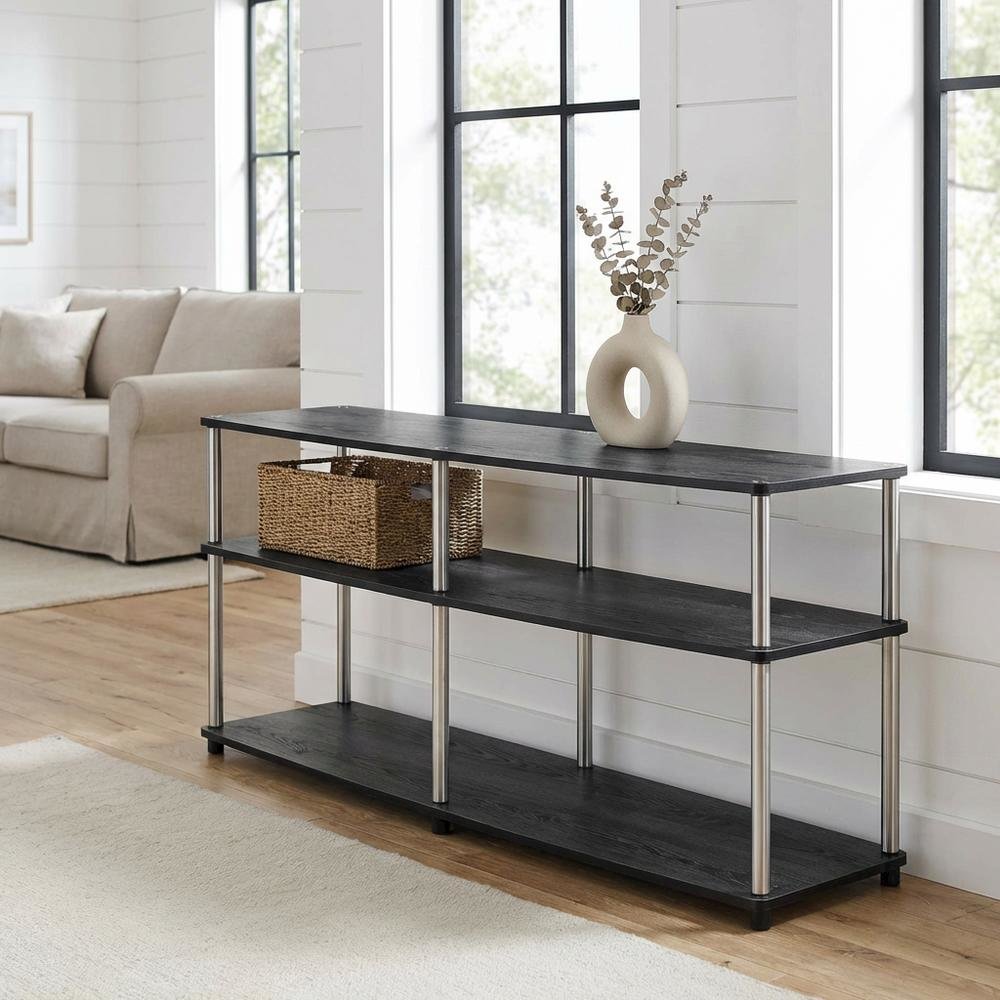 Weathered Gray 3-Tier TV Stand with Particle Board and Stainless Steel Poles