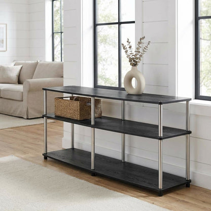 Weathered Gray 3-Tier TV Stand with Particle Board and Stainless Steel Poles