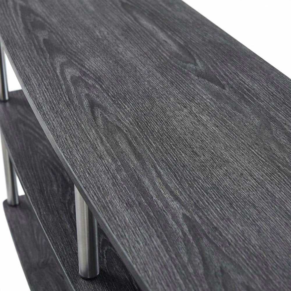 Weathered Gray 3-Tier TV Stand with Particle Board and Stainless Steel Poles