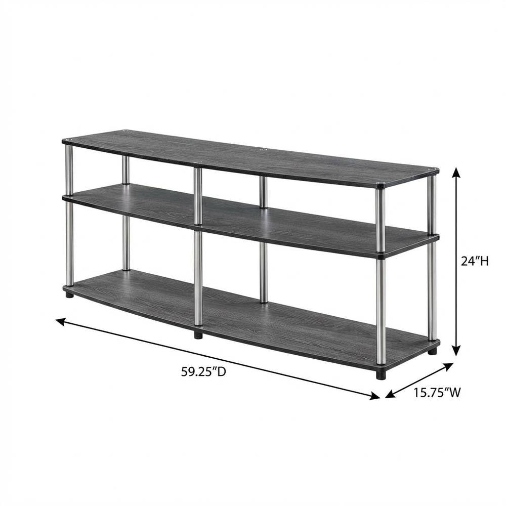 Weathered Gray 3-Tier TV Stand with Particle Board and Stainless Steel Poles