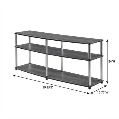 Weathered Gray 3-Tier TV Stand with Particle Board and Stainless Steel Poles