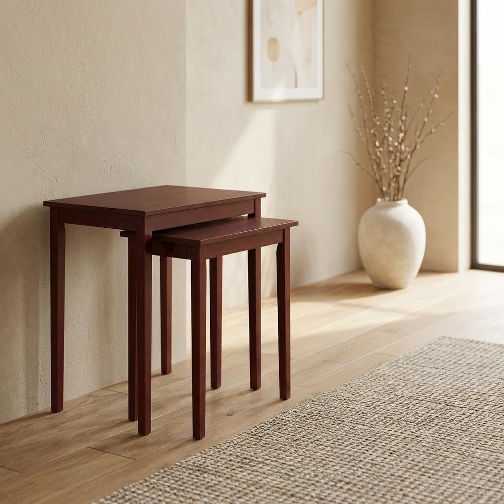Wood Finish End Tables with Storage Shelves for Living Room and Bedroom