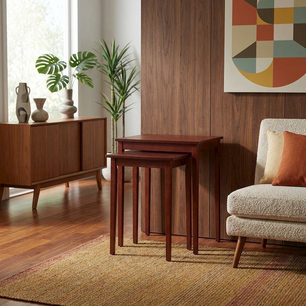 Wood Finish End Tables with Storage Shelves for Living Room and Bedroom
