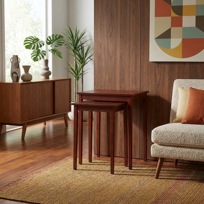 Wood Finish End Tables with Storage Shelves for Living Room and Bedroom