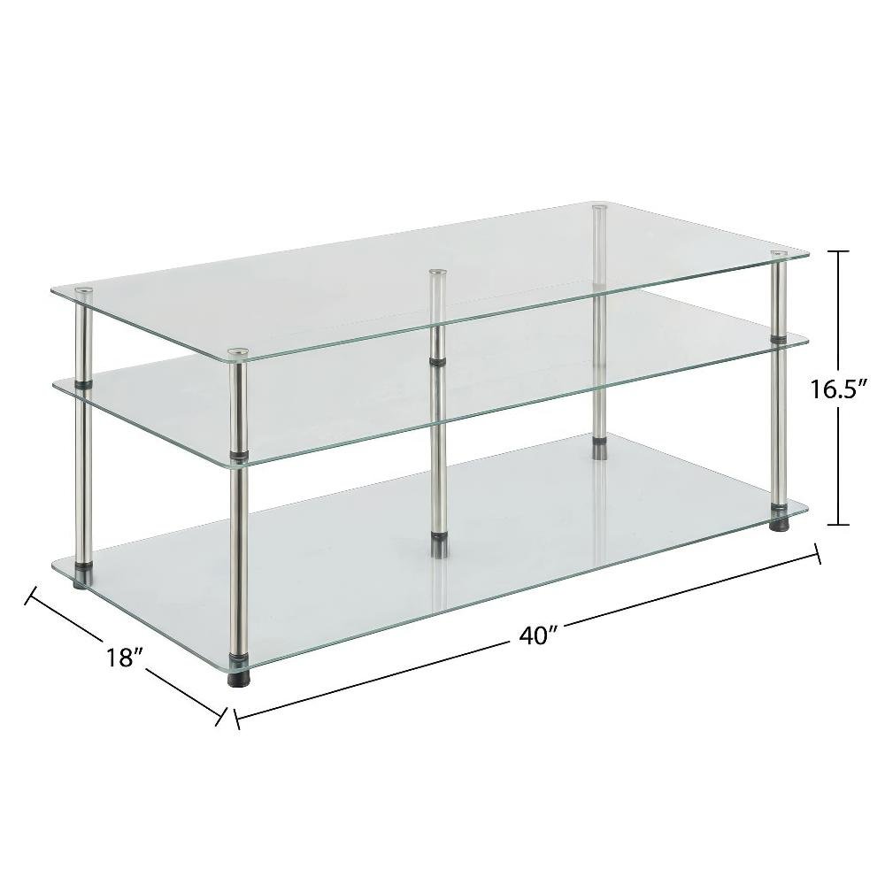 Glass 3-Tier Coffee Table with Tempered Glass Shelves and Modern Design