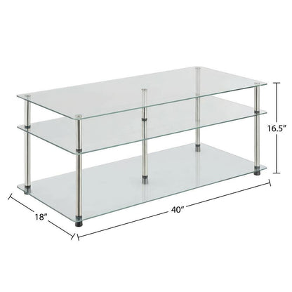 Glass 3-Tier Coffee Table with Tempered Glass Shelves and Modern Design