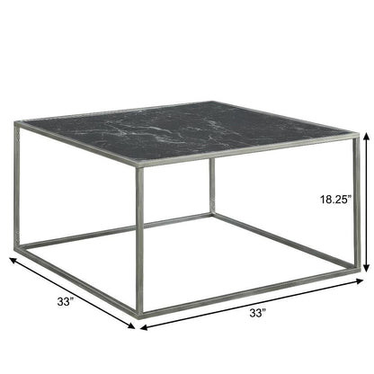 Black Faux Marble Coffee Table with Silver Legs MDF Top Stylish Design