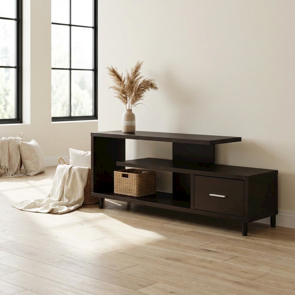 Contemporary Brown TV Stand with 1 Drawer and Shelves for Up to 65-Inch TVs