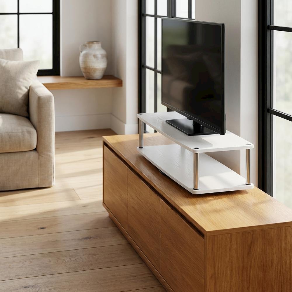 White double tier swivel TV riser, up to 37-inch screens, transitional style