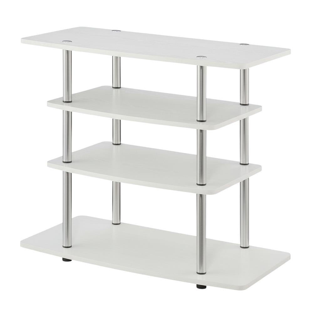 White TV Stand with 4-Tier Shelves and Transitional Design