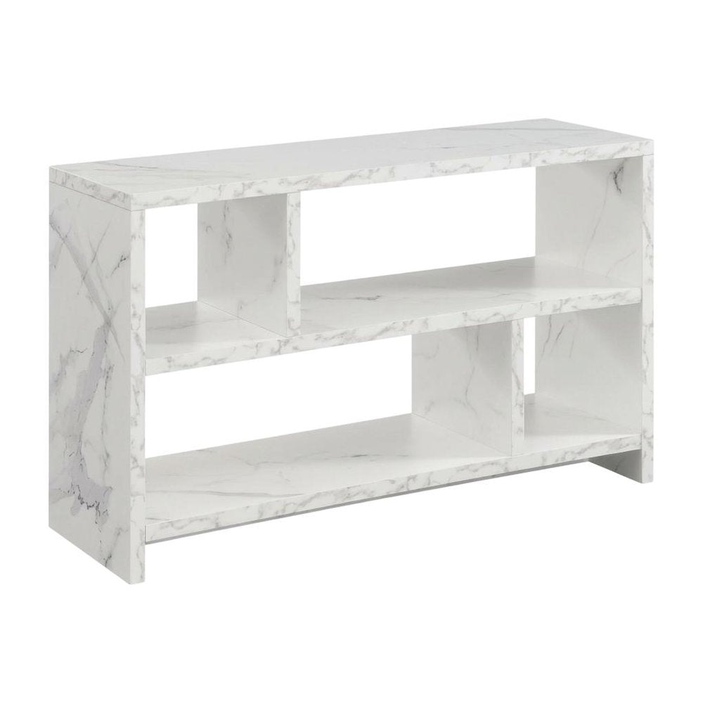 White Faux Marble TV Stand Console with Shelves and Hollow Core Material