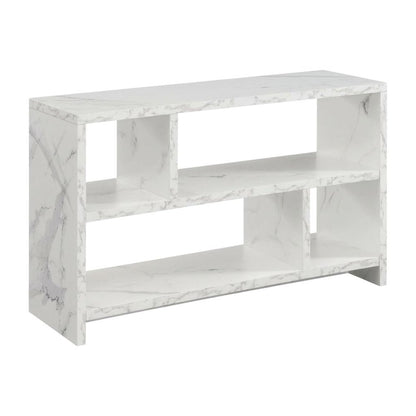 White Faux Marble TV Stand Console with Shelves and Hollow Core Material