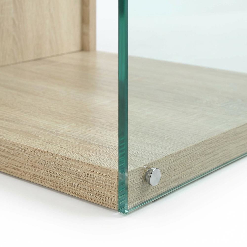 Weathered White TV Stand with Tempered Glass and Particle Board Surface