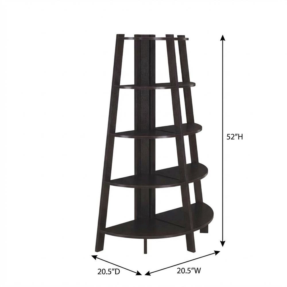 Wide Corner Bookcase with Espresso Finish and Multiple Shelves