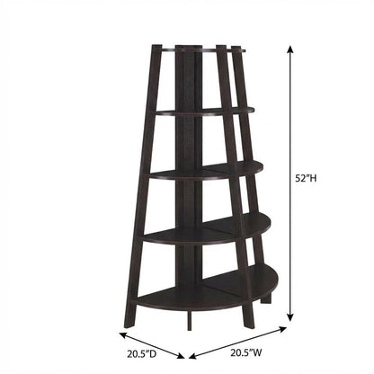 Wide Corner Bookcase with Espresso Finish and Multiple Shelves