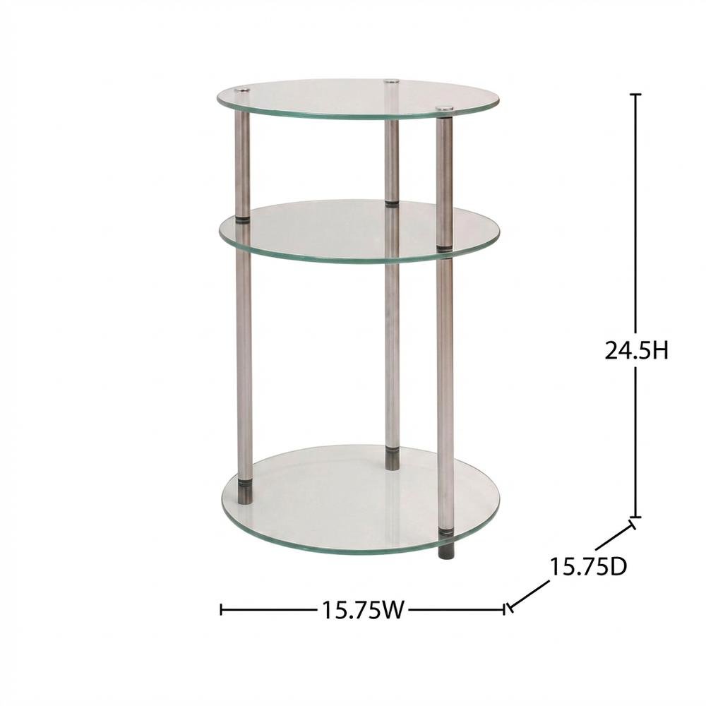 Round Glass Accent Table with 3 Tiers for Living Room and Lounge Spaces