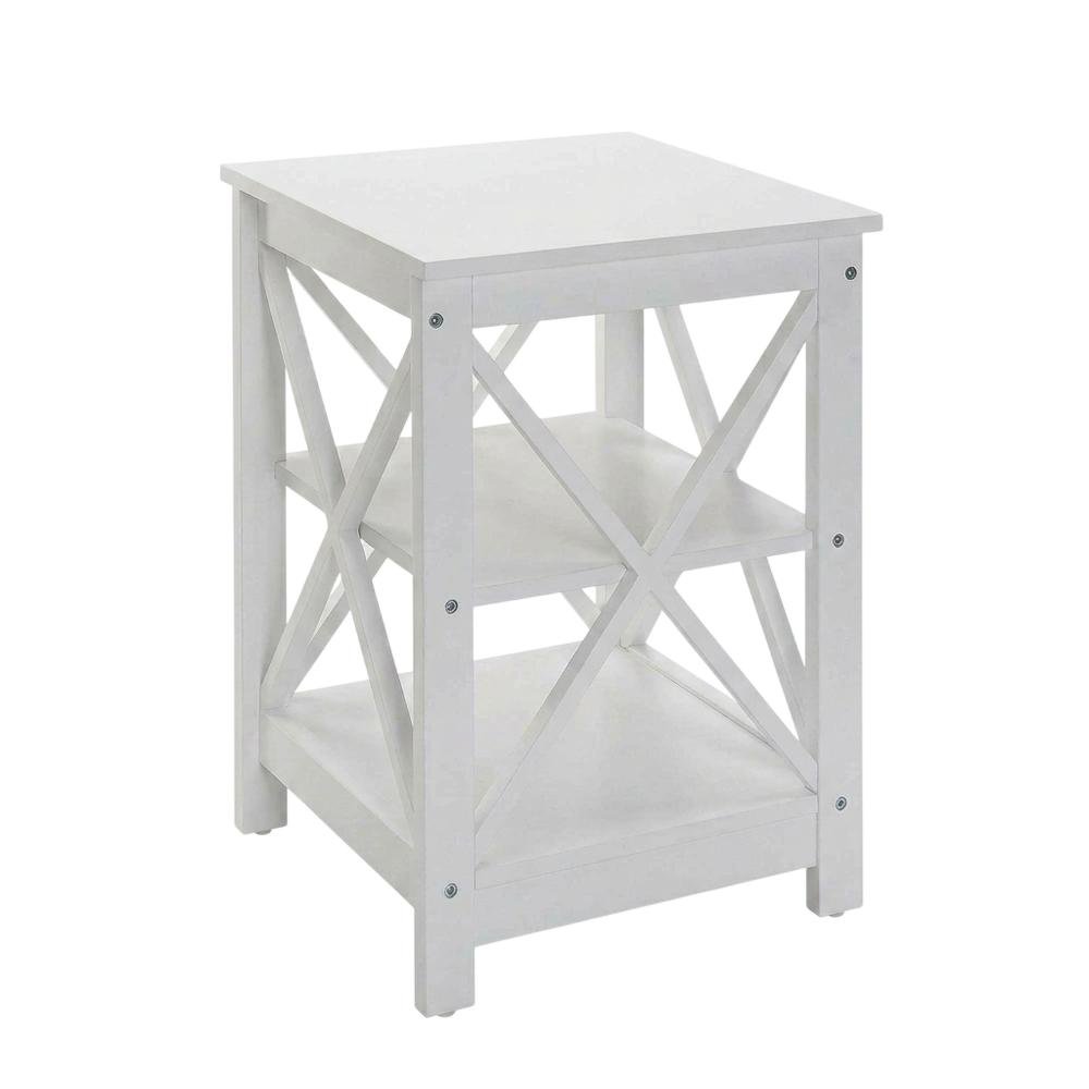 White end table with shelves, transitional coastal style, stylish and functional