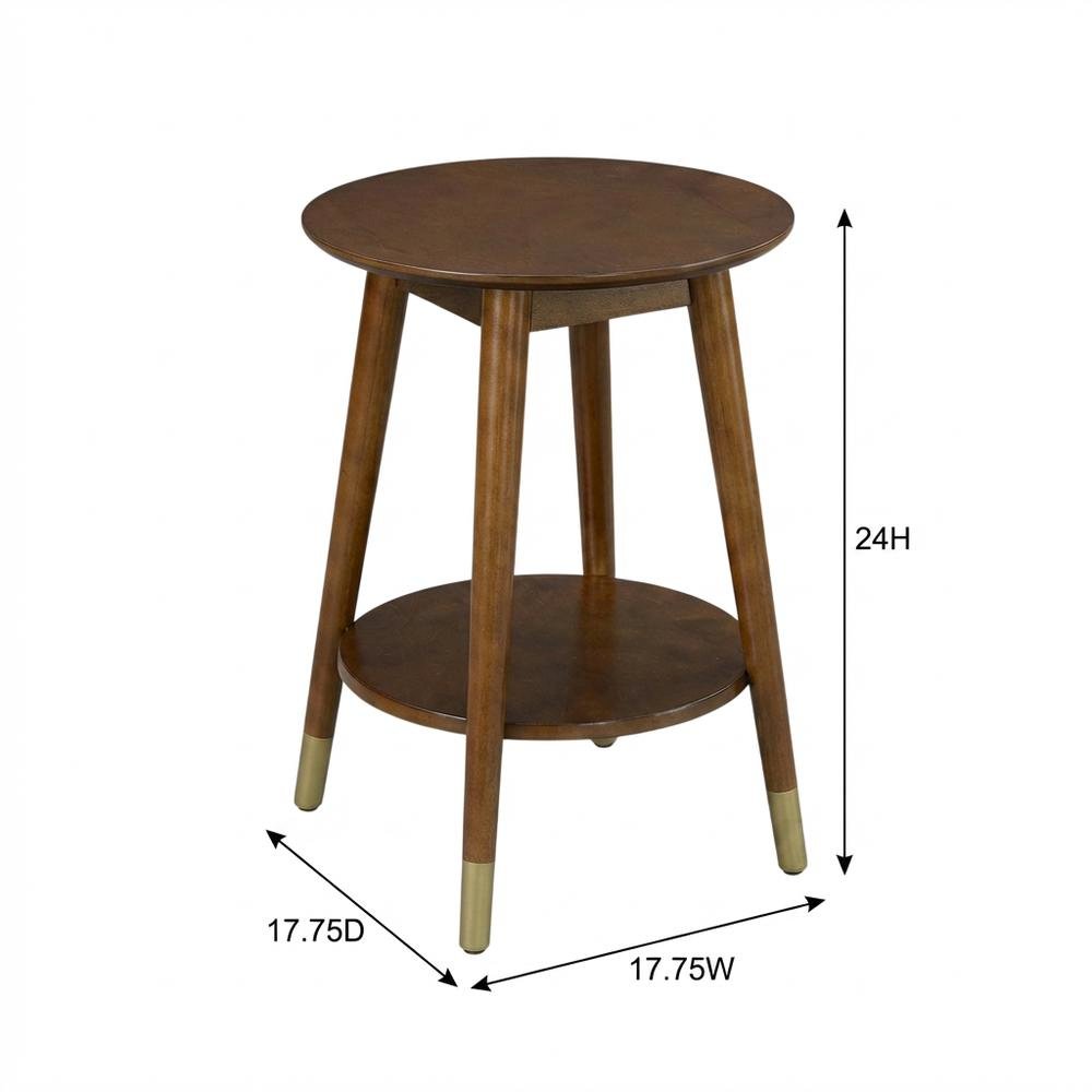 Round Mid Century End Table with Bottom Shelf for Living Room