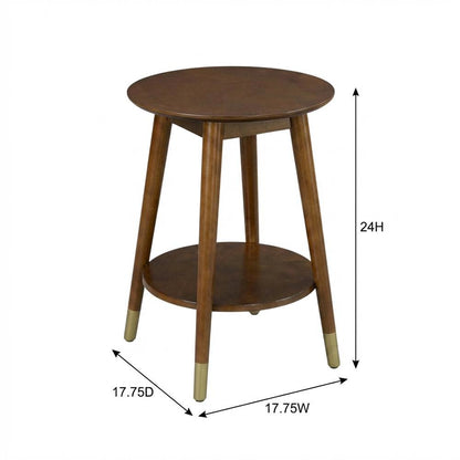Round Mid Century End Table with Bottom Shelf for Living Room