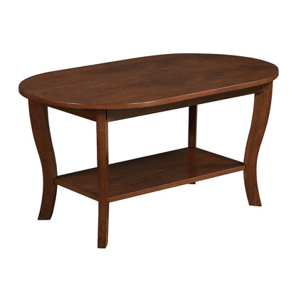 Brown Oval Coffee Table with Lower Shelf for Storage and Stylish Display