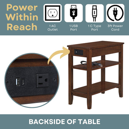 American Heritage 1 Drawer Chairside End Table with Charging Station and Shelves