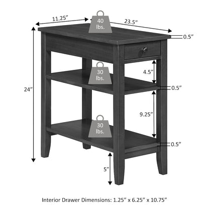 American Heritage 1 Drawer Chairside End Table with Charging Station and Shelves