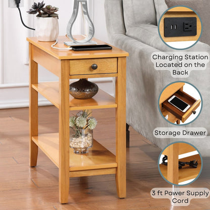American Heritage 1 Drawer Chairside End Table with Charging Station and Shelves