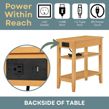 American Heritage 1 Drawer Chairside End Table with Charging Station and Shelves