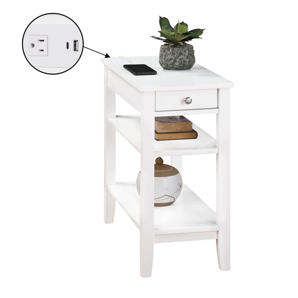 American Heritage 1 Drawer Chairside End Table with Charging Station and Shelves