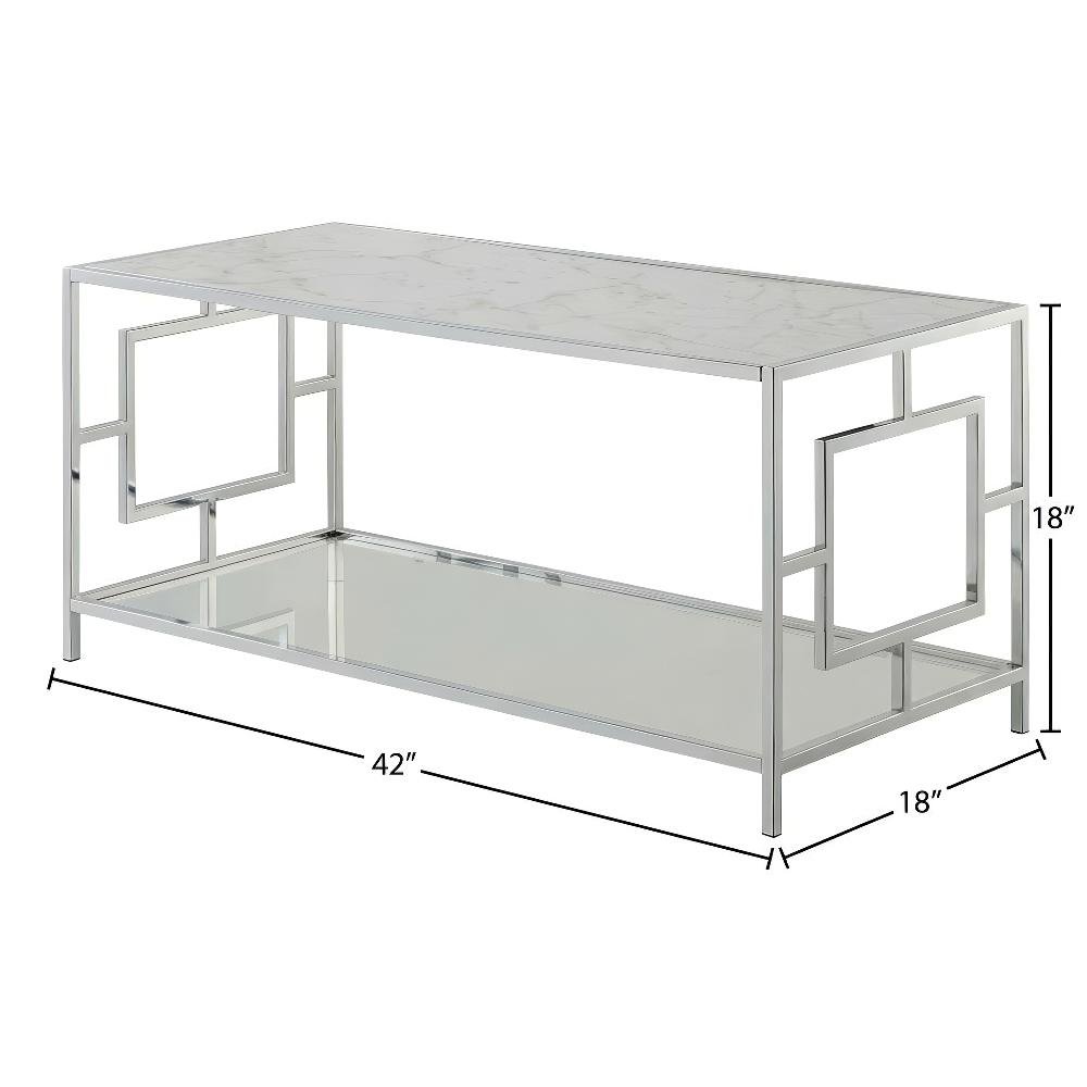 Chrome Glam Coffee Table with Shelf and Stylish Support Surface 40 lb Weight