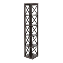 Corner bookcase in a sleek finish with five spacious shelves, flexible storage