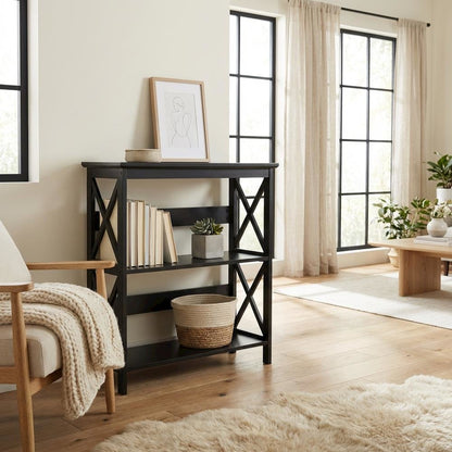 Wooden 3 Tier Bookcase with Non-Lead Base Paint Finish for Storage and Display
