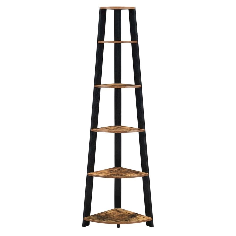 Contemporary Barnwood - Black 5-Tier Corner Bookshelf with Particle Board Design