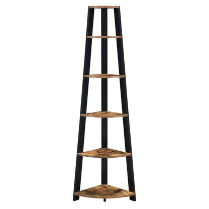 Contemporary Barnwood - Black 5-Tier Corner Bookshelf with Particle Board Design